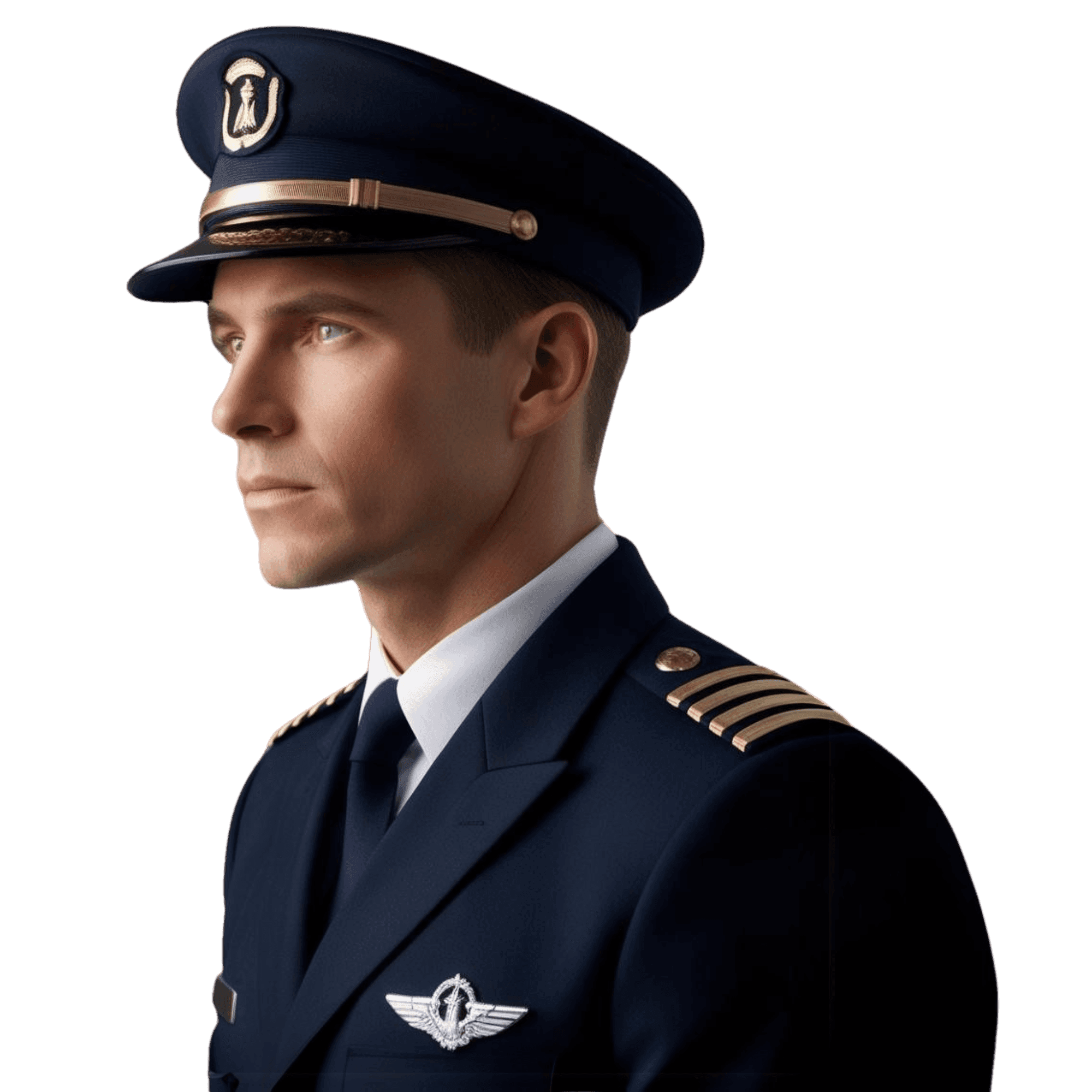 Piloto de avião vestindo uniforme azul
