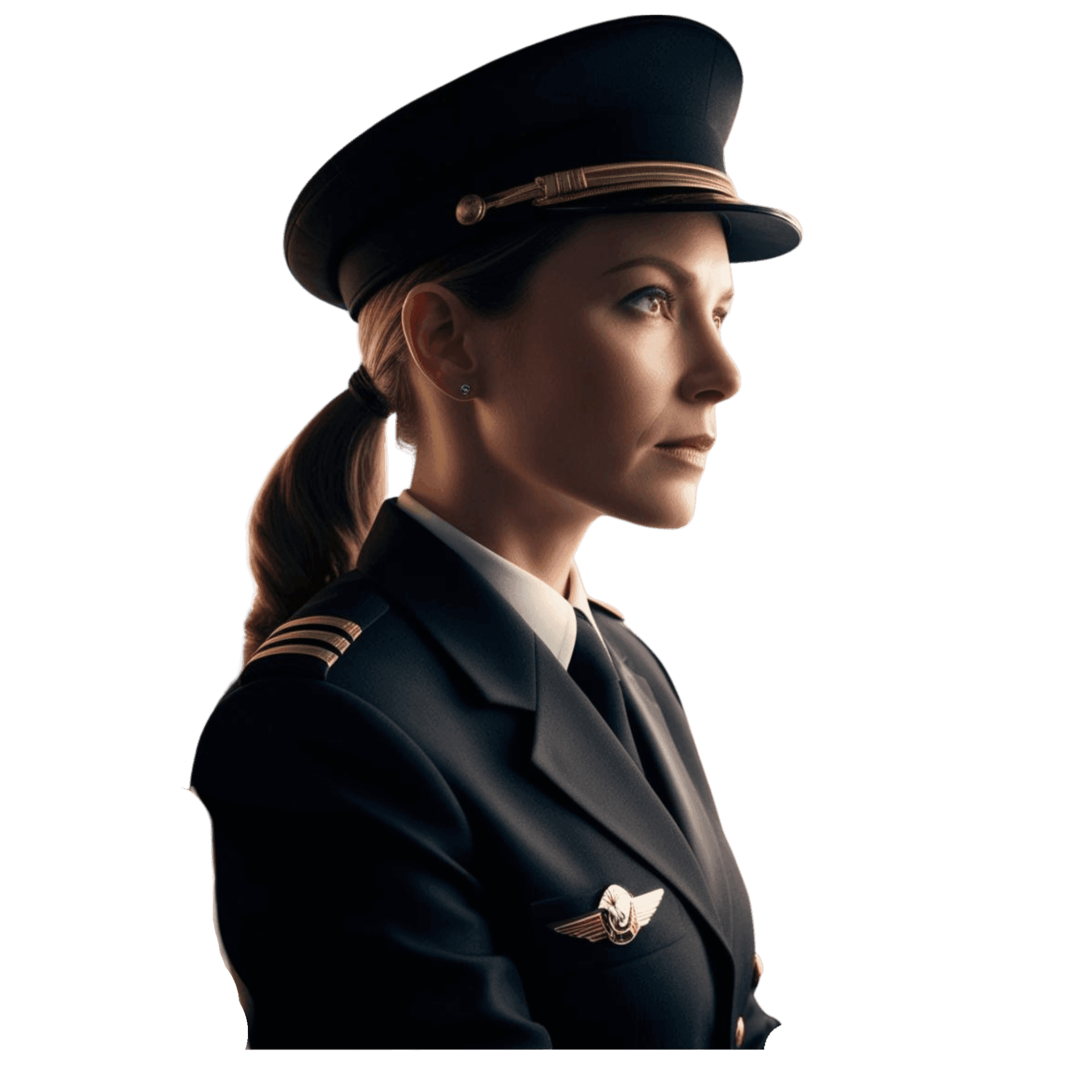 Piloto de avião vestindo uniforme azul 